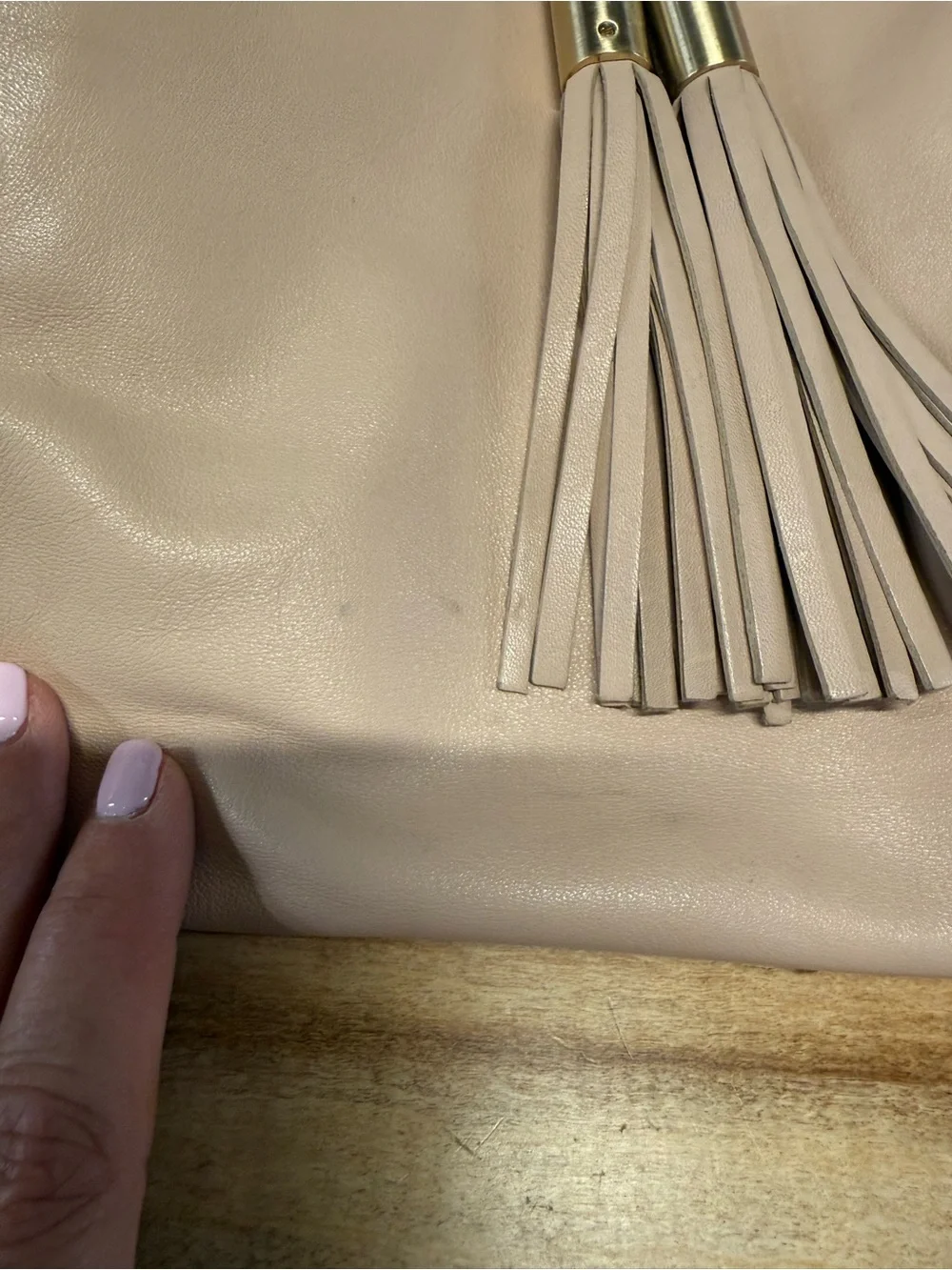 Michael Kors Blush Leather Tassel Hobo with Gold Eyelets